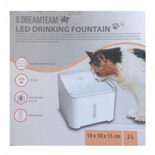 POIDŁO NA WODĘ DLA PSA I KOTA FONTANNA LED Z FILTREM DOZOWNIK AUTOMATYCZNY