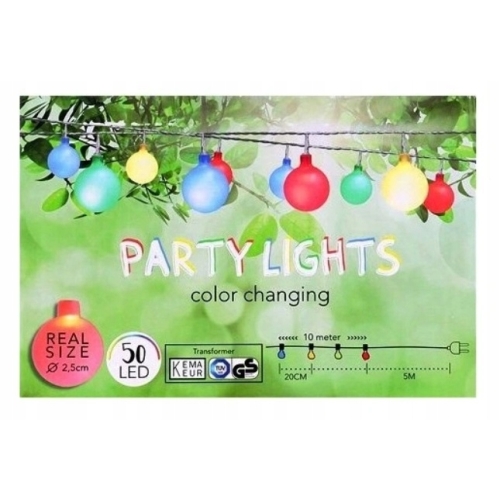 Kolorowa Girlanda PARTY LIGHTS 50 LED 2,5 cm matowe kulki długość 1500 cm