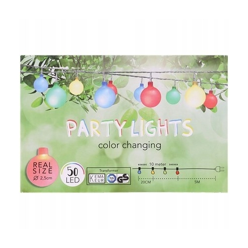 Kolorowa Girlanda PARTY LIGHTS 50 LED 2,5 cm matowe kulki długość 1500 cm A