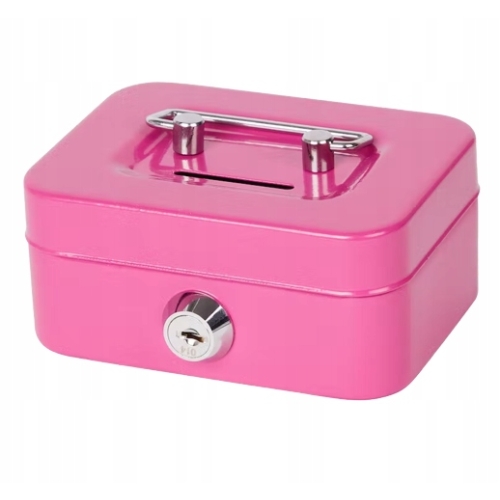 Kasetka Skarbonka Sejf zamykana na kluczyk czerwona wym 8,5 x 11,5 x 5,5 cm