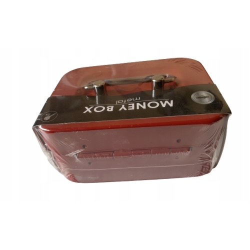 Kasetka Skarbonka Sejf zamykana na kluczyk czerwona wym 8,5 x 11,5 x 5,5 cm