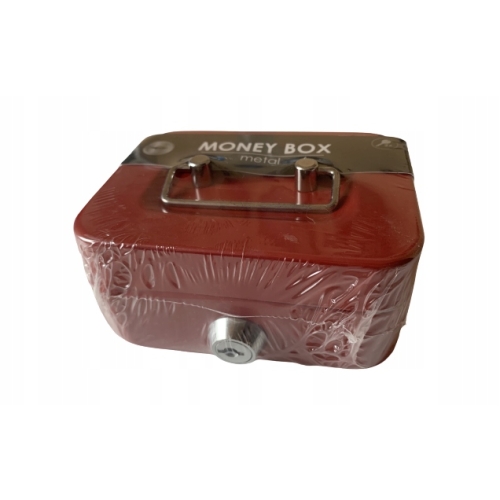 Kasetka Skarbonka Sejf zamykana na kluczyk czerwona wym 8,5 x 11,5 x 5,5 cm