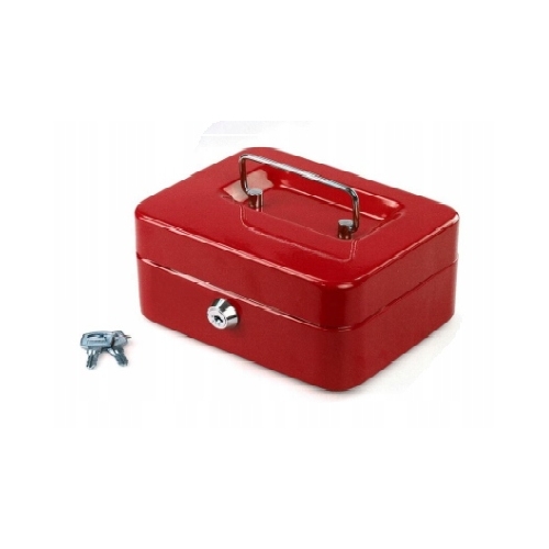 Kasetka Skarbonka Sejf zamykana na kluczyk czerwona wym 8,5 x 11,5 x 5,5 cm