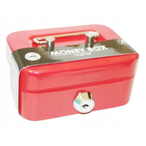 Kasetka Skarbonka Sejf zamykana na kluczyk czerwona wym 8,5 x 11,5 x 5,5 cm
