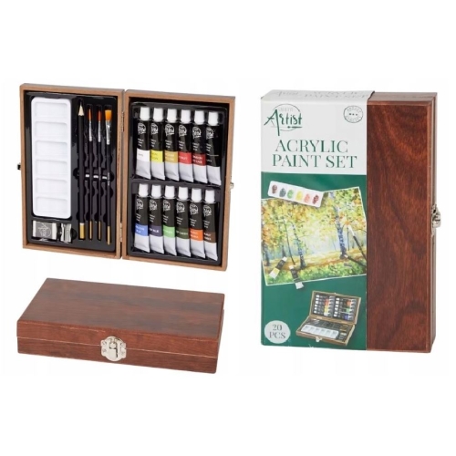 Farby akrylowe Creative Artist wielokolorowe 12 szt + ołówek i pędzle 144ml