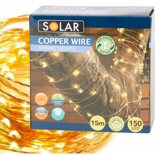 LAMPKI SOLARNE NA DRUCIKU 150 LED NA BALKON TARAS 15m MOCNE JASNE ŚWIATŁO