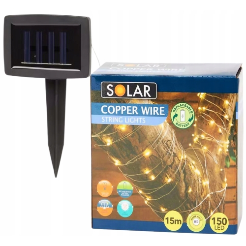 LAMPKI SOLARNE NA DRUCIKU 150 LED NA BALKON TARAS 15m MOCNE JASNE ŚWIATŁO