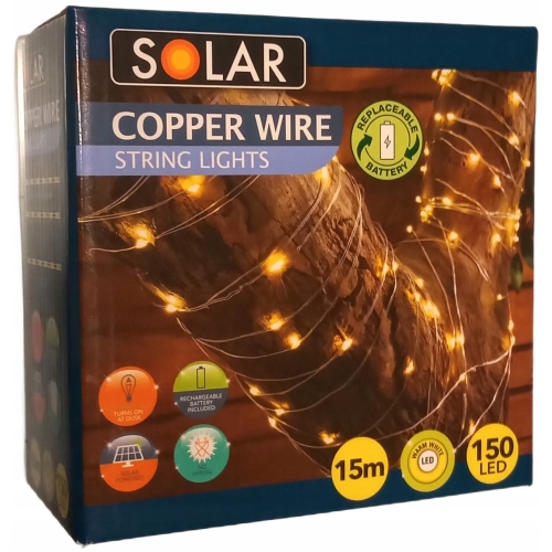 LAMPKI SOLARNE NA DRUCIKU 150 LED NA BALKON TARAS 15m MOCNE JASNE ŚWIATŁO