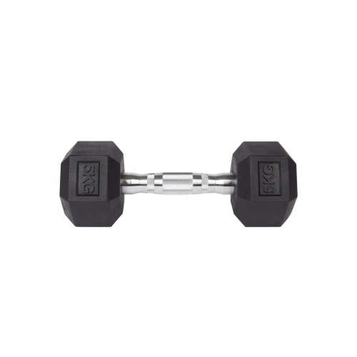 Hantel żeliwny stały Allbrand antypoślizgowy powlekany gumą fitness1x 5 kg