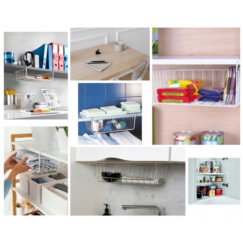 KOSZ KOSZYK METALOWY PODWIESZANY ORGANIZER POD PÓŁKĘ 30x26x14cm SZARY 2 szt