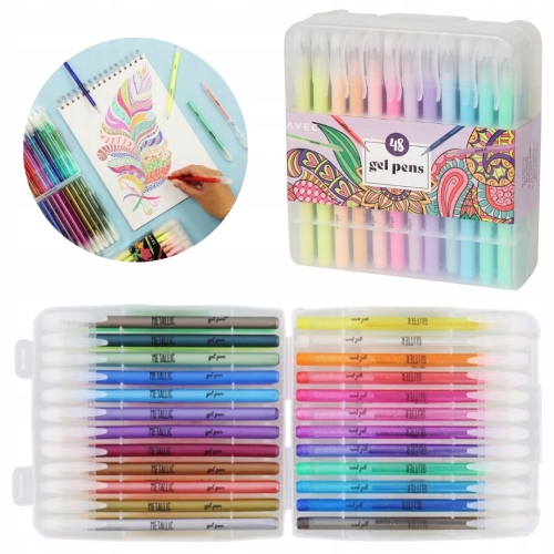 Długopisy żelowe kolorowe ETUI Neon Glitter Pastelowe Metaliczne 48 sztuk