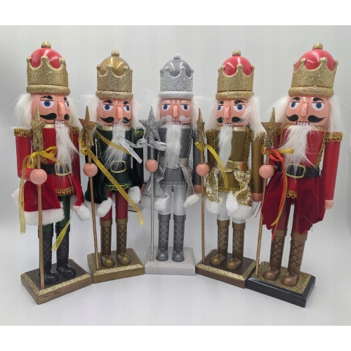 Dziadek do orzechów świąteczna drewniana figurka kolorowa DUŻA Król Berło