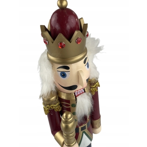 Dziadek do orzechów świąteczna drewniana figurka kolorowa DUŻA Król Berło