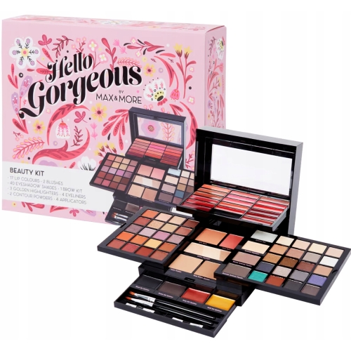 Kuferek z 73 kosmetykami MAX&MORE Paleta cieni do makijażu oczu powiek PINK