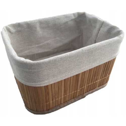 KOSZYK BAMBUSOWY Z MATERIAŁEM ORGANIZER PUDEŁKO POJEMNIK 20x15x14 cm MAŁY