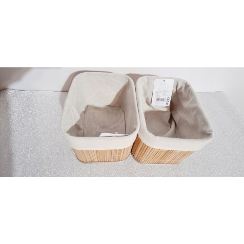 KOSZYK BAMBUSOWY Z MATERIAŁEM ORGANIZER PUDEŁKO POJEMNIK 20x15x14 cm MAŁY