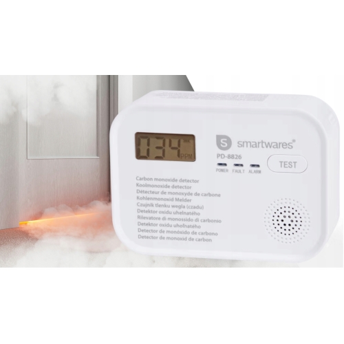 CZUJNIK CZADU TLENKU WĘGLA SMARTWARES PD-8826 SYRENA ALARMOWA BEZPRZEWODOWY