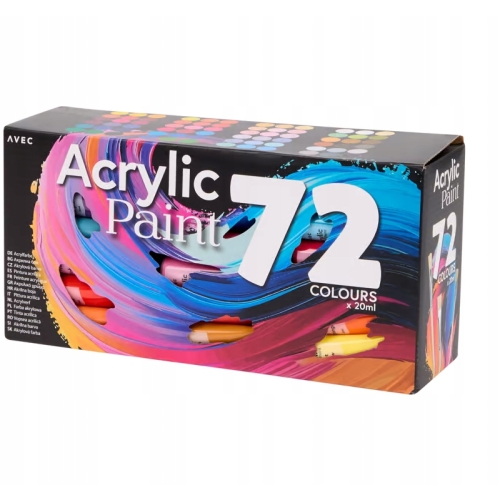 FARBY AKRYLOWE DUŻY ZESTAW KOLORY PODSTAWOWE I PASTELOWE 72 SZTUKI x 20ml