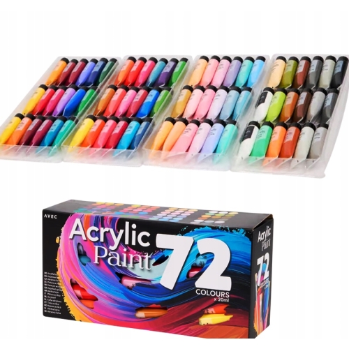 FARBY AKRYLOWE DUŻY ZESTAW KOLORY PODSTAWOWE I PASTELOWE 72 SZTUKI x 20ml