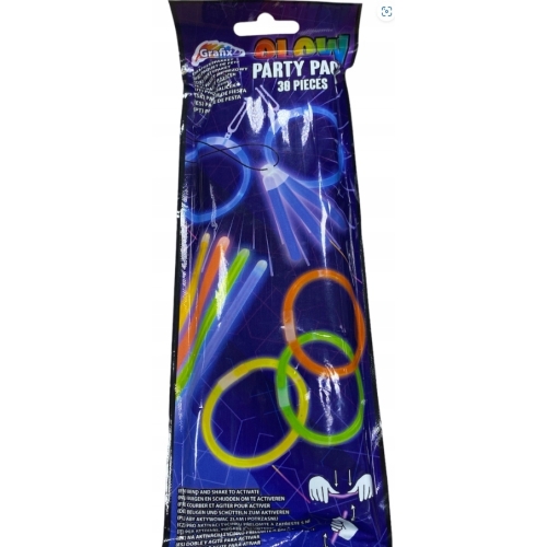 ZESTAW IMPREZOWY GLOW BRANSOLETKI FLUORESCENCYJNE ŚWIECĄCE MIX PARTY 30 SZT
