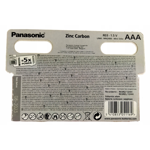 Bateria cynkowo-węglowa Panasonic AAA R03-1.5V Zinc Carbon Blister 12 szt.