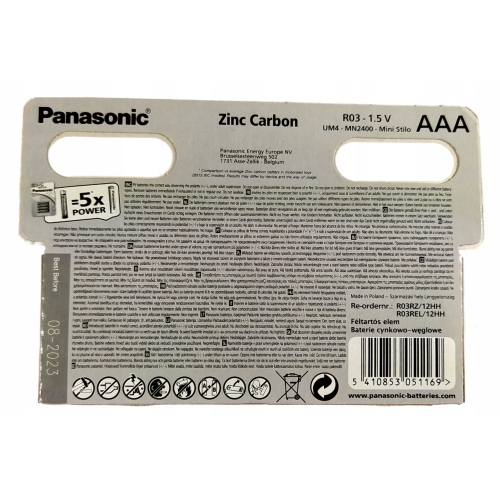Bateria cynkowo-węglowa Panasonic AAA R03-1.5V Zinc Carbon Blister 12 szt.