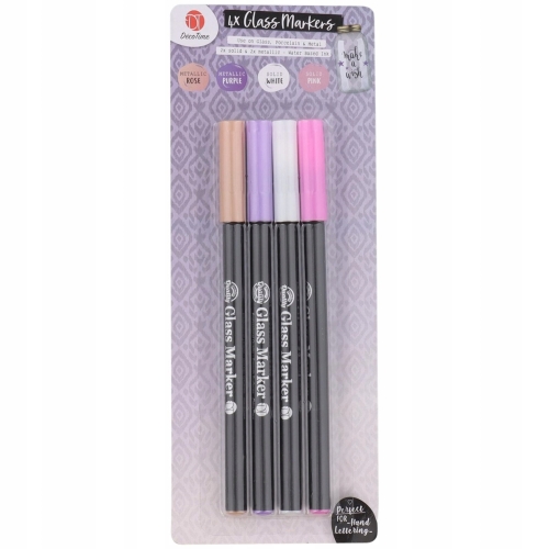 Markery do szkła na bazie wody rose purple white pink DecoTime 4 sztuki
