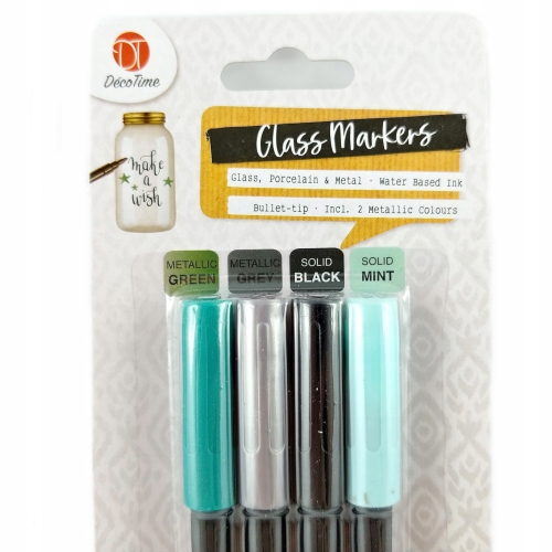 Markery do szkła na bazie wody green grey black mint DecoTime 4 sztuki