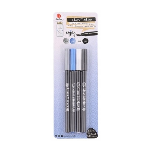 Markery do szkła na bazie wody silver blue white black DecoTime 4 sztuki