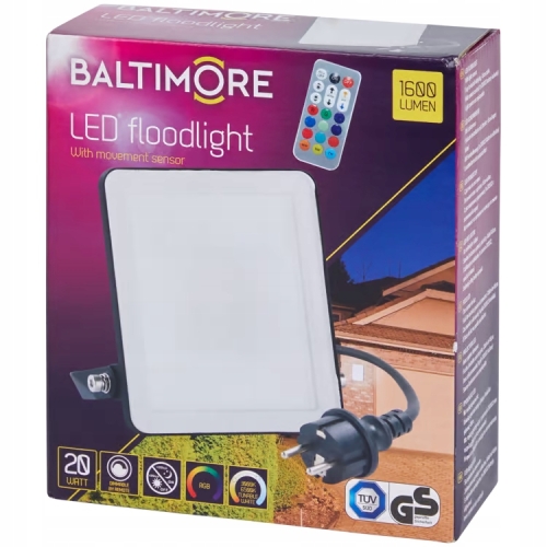 Reflektor LED Baltimore rgb + pilot 20w 17x15 cm mocny 1600 lumenów 3000k