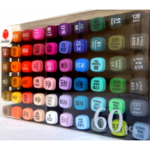 Markery Alkoholowe TWIN dwustronne DecoTime 60 sztuk BOX RÓŻNE KOLORY 51-0