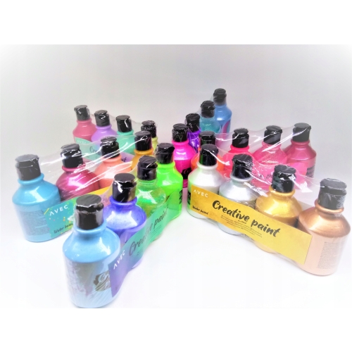 Farby akrylowe zestaw 4 szt x 150 ml perłowe duże butelki niebieska neon 59
