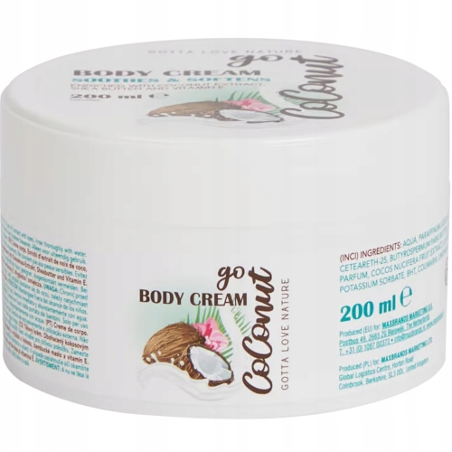 KREM DO CIAŁA KOKOSOWY NAWILŻAJĄCY NATURALNY WITAMINA E 200 ML