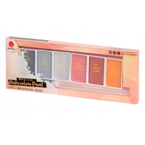 FARBY AKWARELE WODNE METALICZNE 6 kolorów + pędzelek nr. 120-279 ORANGE