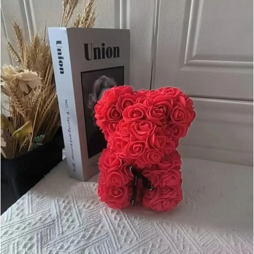 MIŚ Z PŁATKÓW RÓŻ PREZENT NA DZIEŃ MATKI KOBIET WALENTYNKI CZERWONY 20 CM