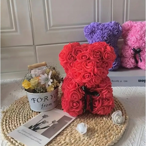 MIŚ Z PŁATKÓW RÓŻ PREZENT NA DZIEŃ MATKI KOBIET WALENTYNKI CZERWONY 20 CM