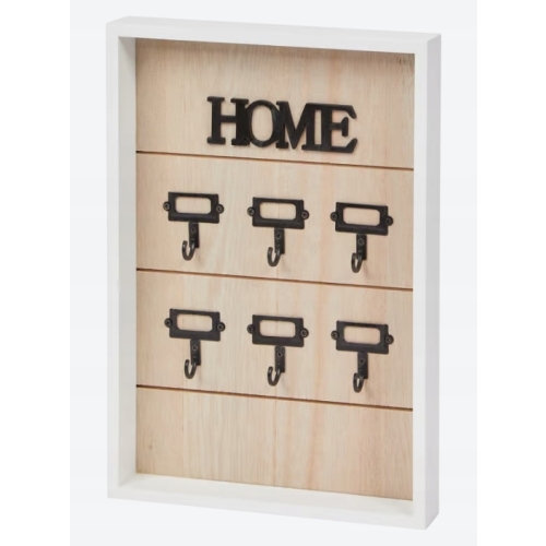 Drewniana otwarta szafka na klucze 6 haczyków wym. 30x20x3,5cm HOME BIAŁA
