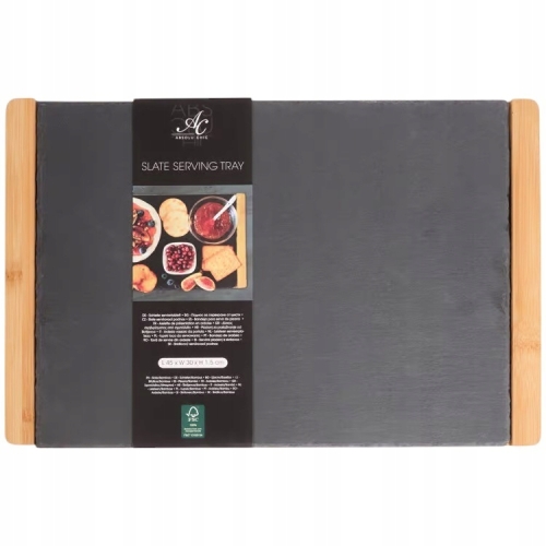 Deska do serwowania naturalny kamień łupek podstawa bambus 35 x 20 x 1,5 cm