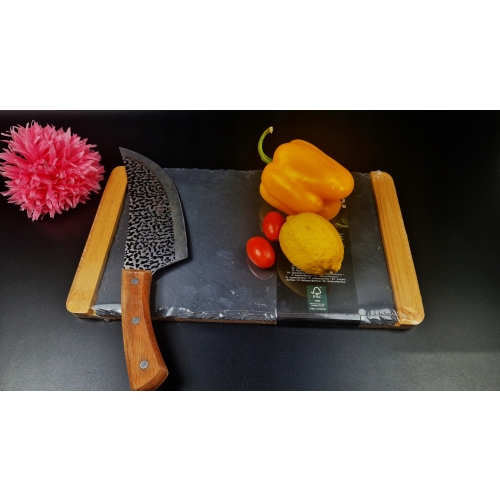 Deska do serwowania naturalny kamień łupek podstawa bambus 35 x 20 x 1,5 cm
