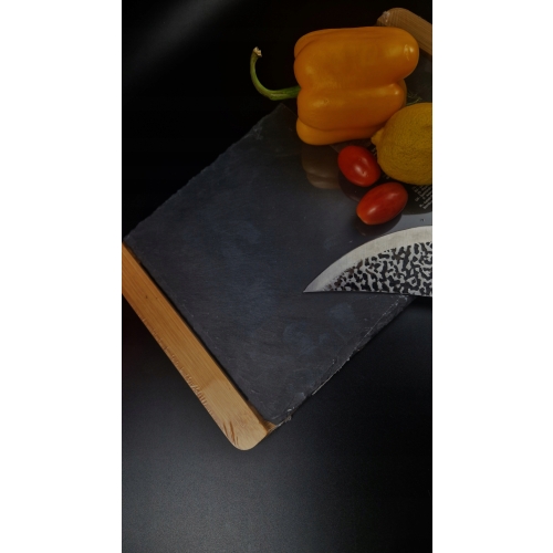 Deska do serwowania naturalny kamień łupek podstawa bambus 35 x 20 x 1,5 cm