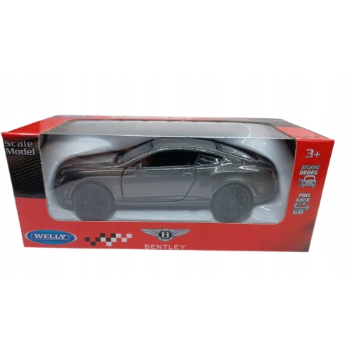 BENTLEY 1:34 WELLY KOLEKCJONERSKI METALOWY MODEL SAMOCHODU Z NAPĘDEM SZARY