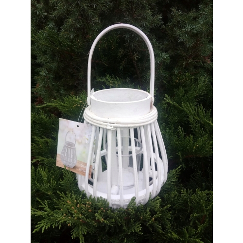 LATARENKA RATANOWA BIAŁA NA TEAGHLITE 14 CM X 16 CM Z SZKLANYM WKŁADEM 544