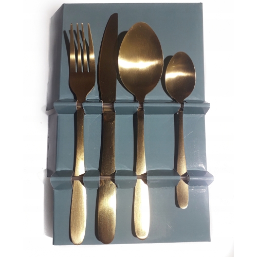Komplet 16 klasycznych sztućców matowe złoto GLAMOUR dla 4 osób HOME DECOR