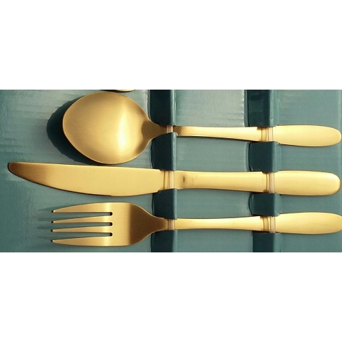 Komplet 16 klasycznych sztućców matowe złoto GLAMOUR dla 4 osób HOME DECOR