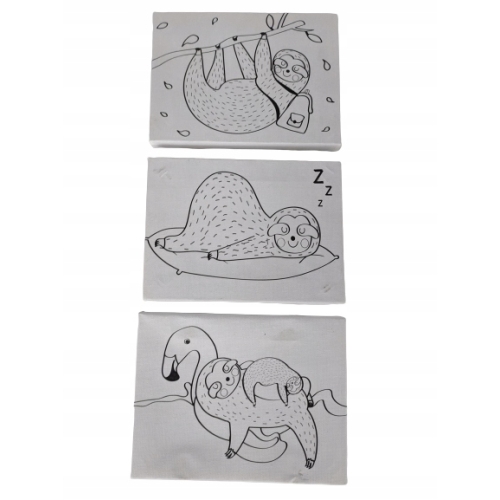 3 MINI PŁÓTNA Z FARBAMI I PĘDZELKIEM DO MALOWANIA DLA DZIECI LENIWIEC PANDA