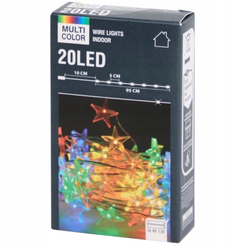 LAMPKI CHOINKOWE 20LED KOLOROWE GWIAZDKI ŚWIĄTECZNA DEKORACJA CHRISTMAS O70
