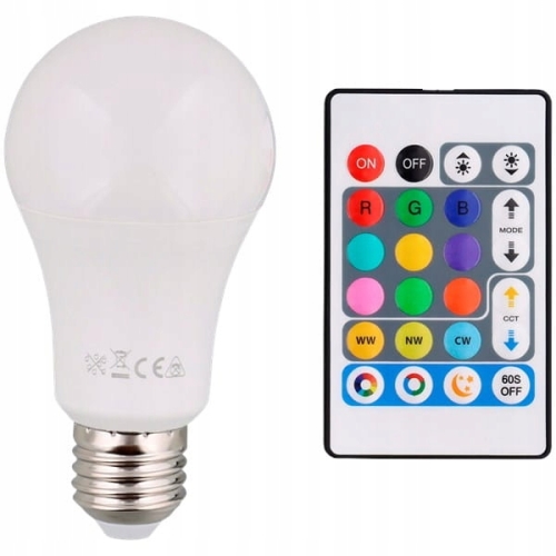 Żarówka wielokolorowa dyskotekowa rgb LED 8,5W pilot E27 806lm