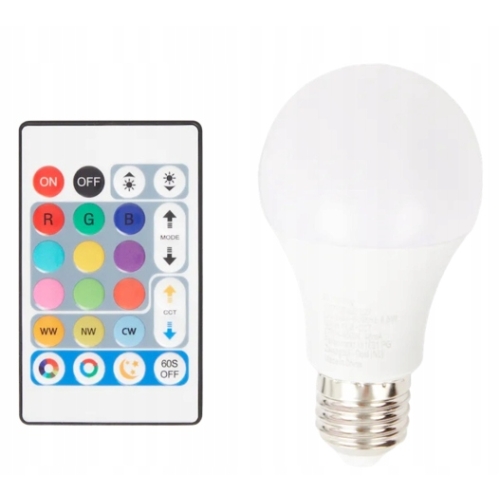 Żarówka wielokolorowa dyskotekowa rgb LED 8,5W pilot E27 806lm