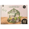 MINIATUROWY DREWNIANY ZIELONY DOMEK GREENHOUSE CAFE Z OŚWIETLENIEM LED