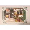 MINIATUROWY DREWNIANY ZIELONY DOMEK GREENHOUSE CAFE Z OŚWIETLENIEM LED